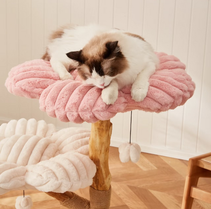 Cmisstree Flower-Inspired Wooden Cat Climbing Tree - Natural Fruitwood Comfort - {{product.type}} - PawPawUp
