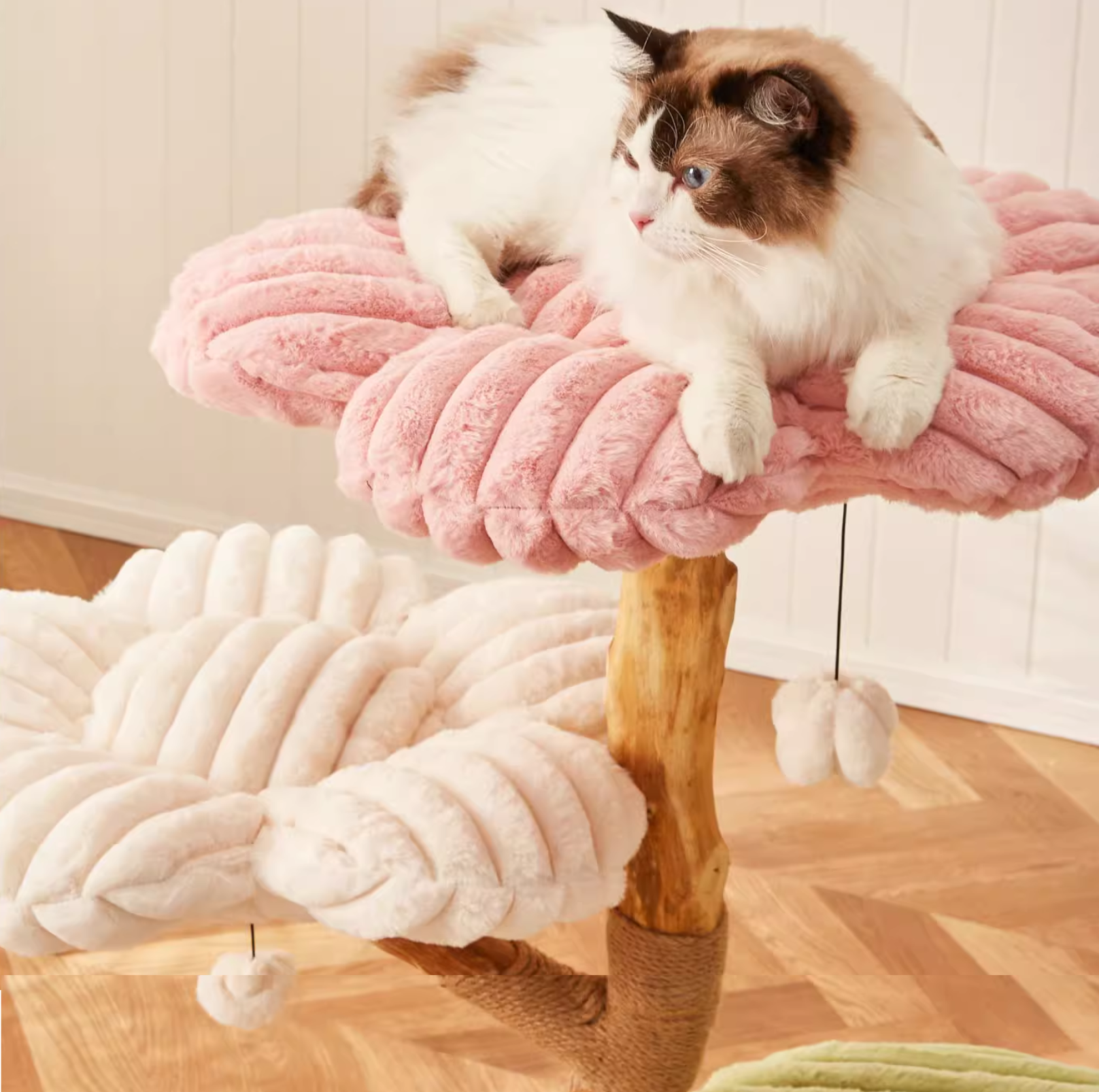 Cmisstree Flower-Inspired Wooden Cat Climbing Tree - Natural Fruitwood Comfort - {{product.type}} - PawPawUp