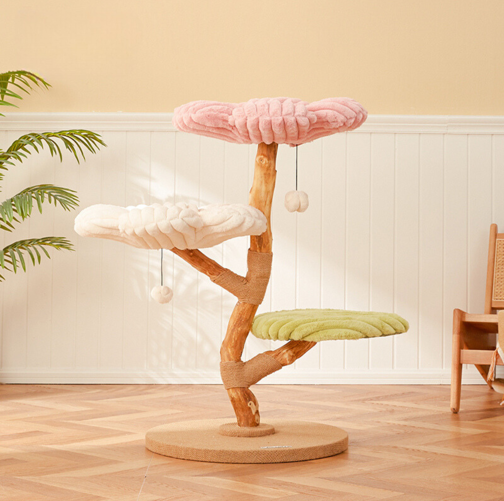 Cmisstree Flower-Inspired Wooden Cat Climbing Tree - Natural Fruitwood Comfort - {{product.type}} - PawPawUp