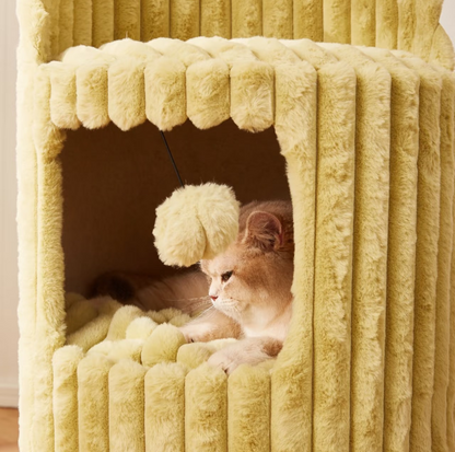 Cmisstree Flower-Inspired Wooden Cat Tree with Cat House - Natural Fruitwood - {{product.type}} - PawPawUp