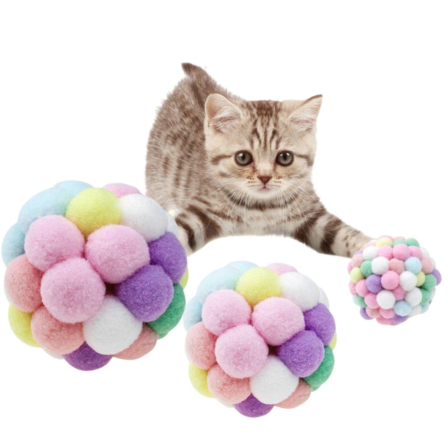 Colorful Plush Ball Cat Toys- Interactive Fun with Bells & Elastic - {{product.type}} - PawPawUp