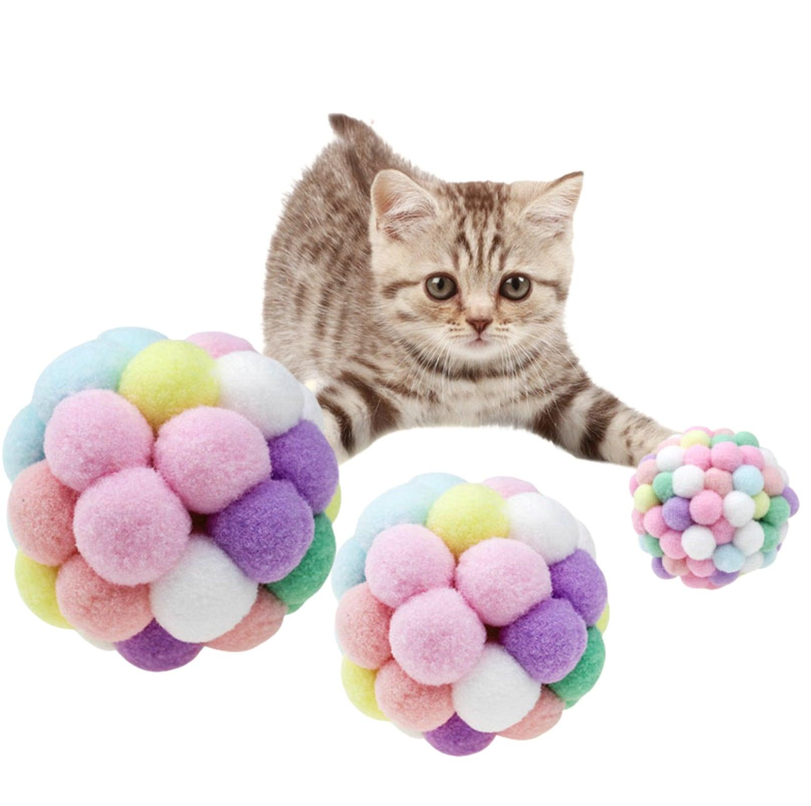 Colorful Plush Ball Cat Toys- Interactive Fun with Bells & Elastic - {{product.type}} - PawPawUp