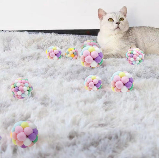 Colorful Plush Ball Cat Toys- Interactive Fun with Bells & Elastic - {{product.type}} - PawPawUp