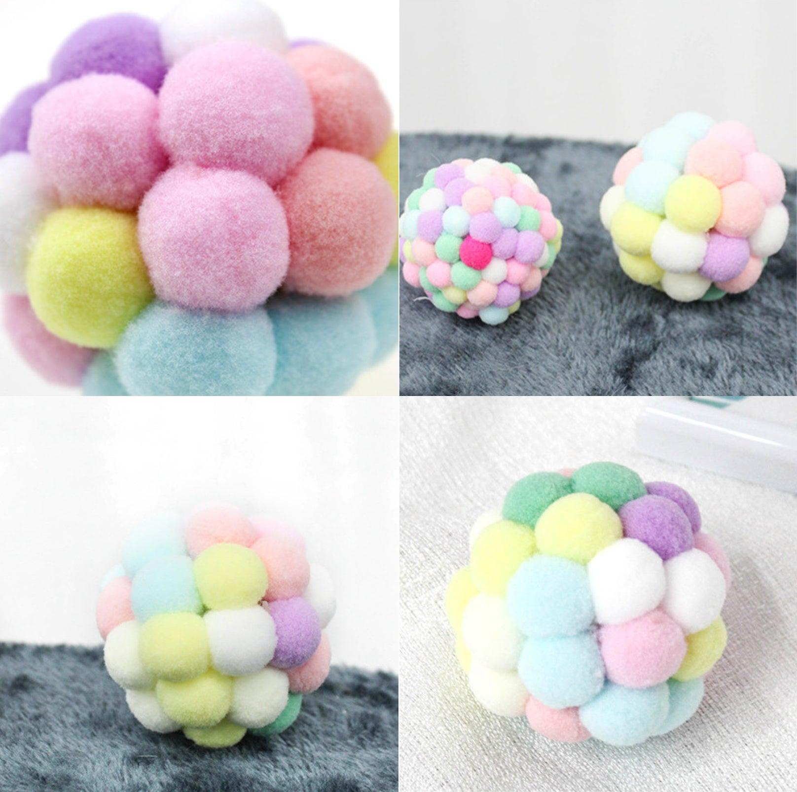 Colorful Plush Ball Cat Toys- Interactive Fun with Bells & Elastic - {{product.type}} - PawPawUp