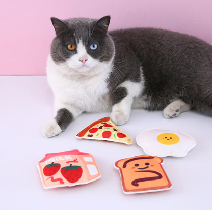 Cute Food-Themed Catnip Toy Set (4pcs) + Cat Paw Storage Bag - {{product.type}} - PawPawUp