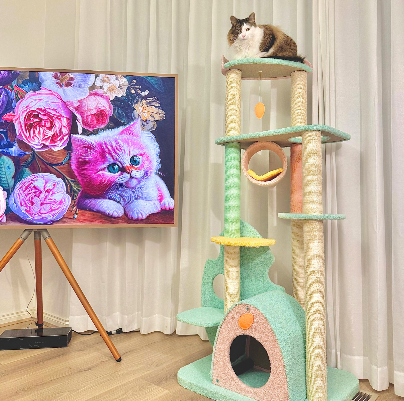 Dreamy Macaroon Party Cat Tree with Scratching Post and Nest - {{product.type}} - PawPawUp