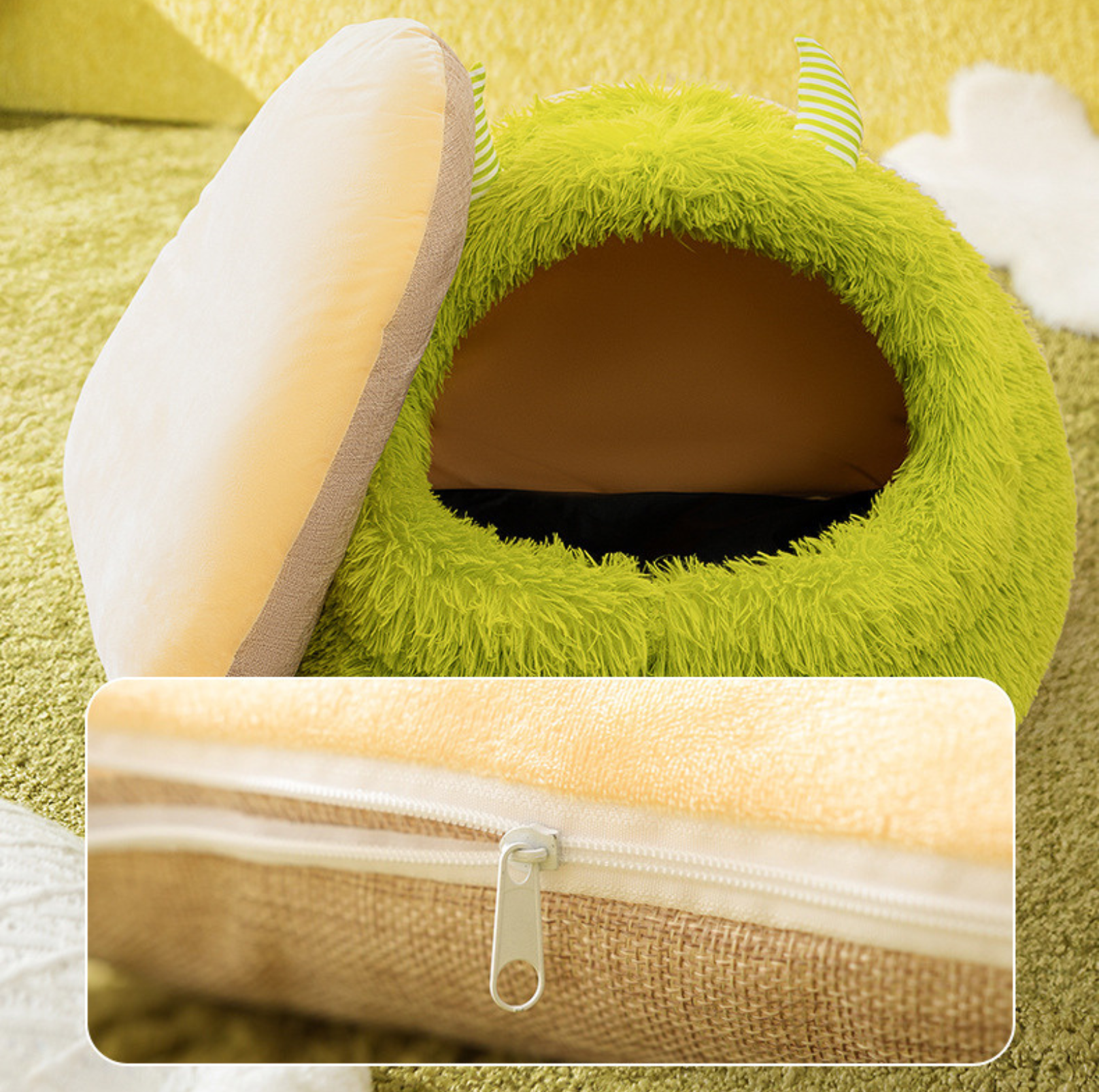 Fluffy Monster-Shaped Pet Bed – Ultra-Soft Deep Sleep Nest for Dogs & Cats - {{product.type}} - PawPawUp