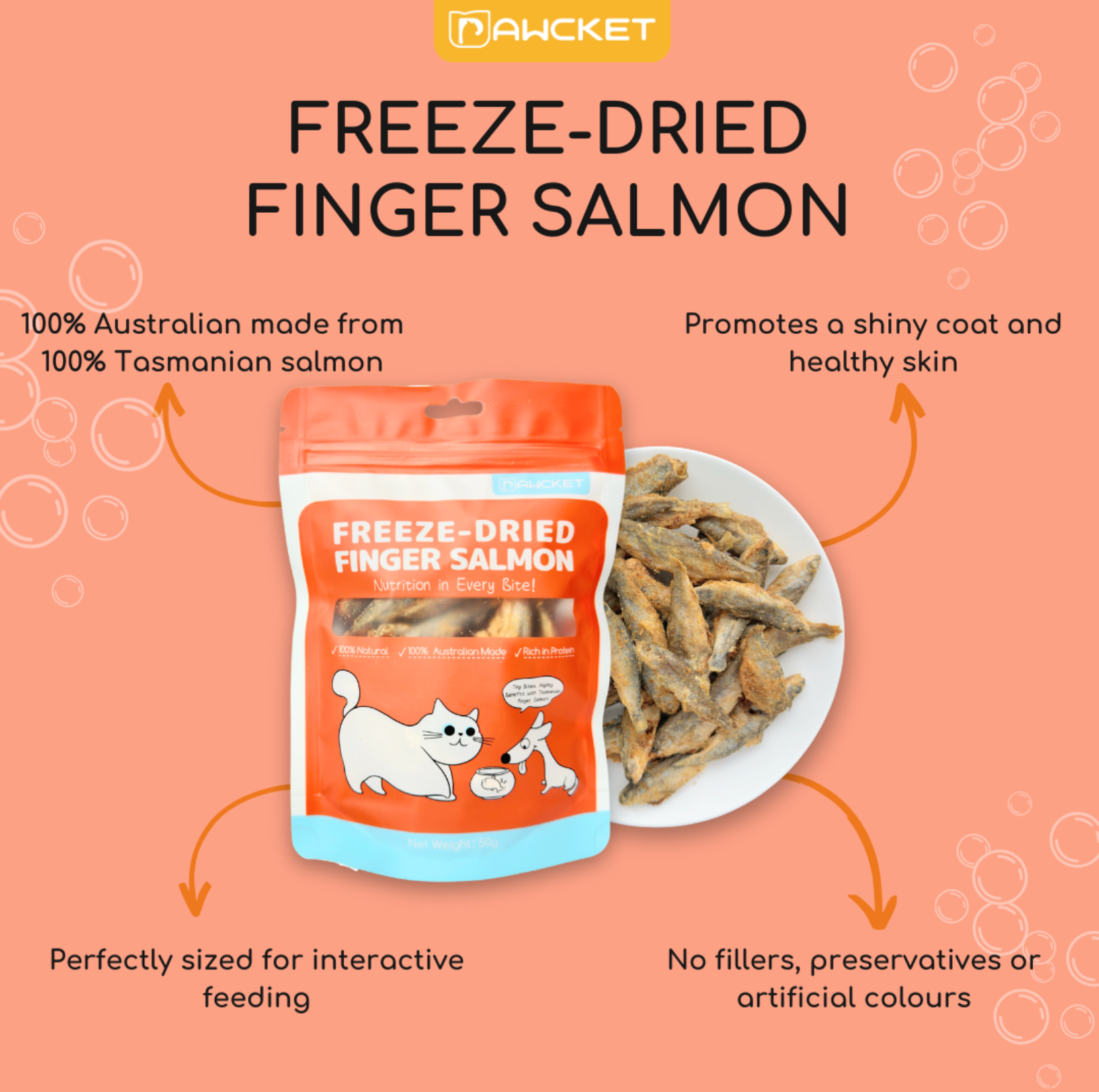 Freeze-Dried Finger Salmon Treat - 50g - {{product.type}} - PawPawUp
