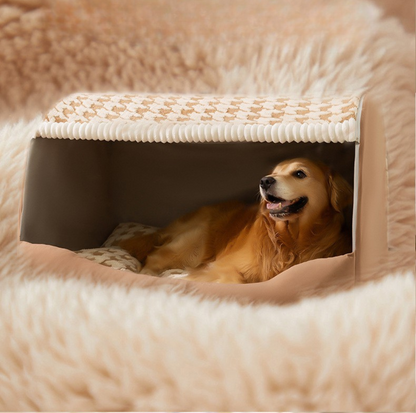 Houndstooth Winter Pet Bed – Plush Nest with Removable Cushion - {{product.type}} - PawPawUp