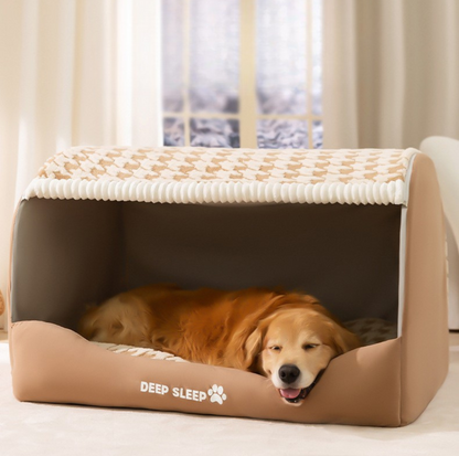 Houndstooth Winter Pet Bed – Plush Nest with Removable Cushion - {{product.type}} - PawPawUp