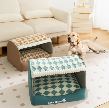 Houndstooth Winter Pet Bed – Plush Nest with Removable Cushion - {{product.type}} - PawPawUp