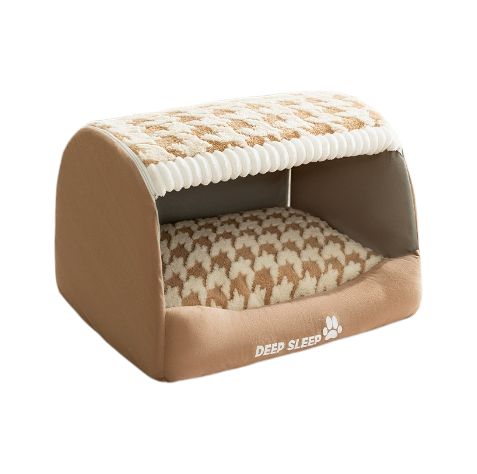 Houndstooth Winter Pet Bed – Plush Nest with Removable Cushion - {{product.type}} - PawPawUp