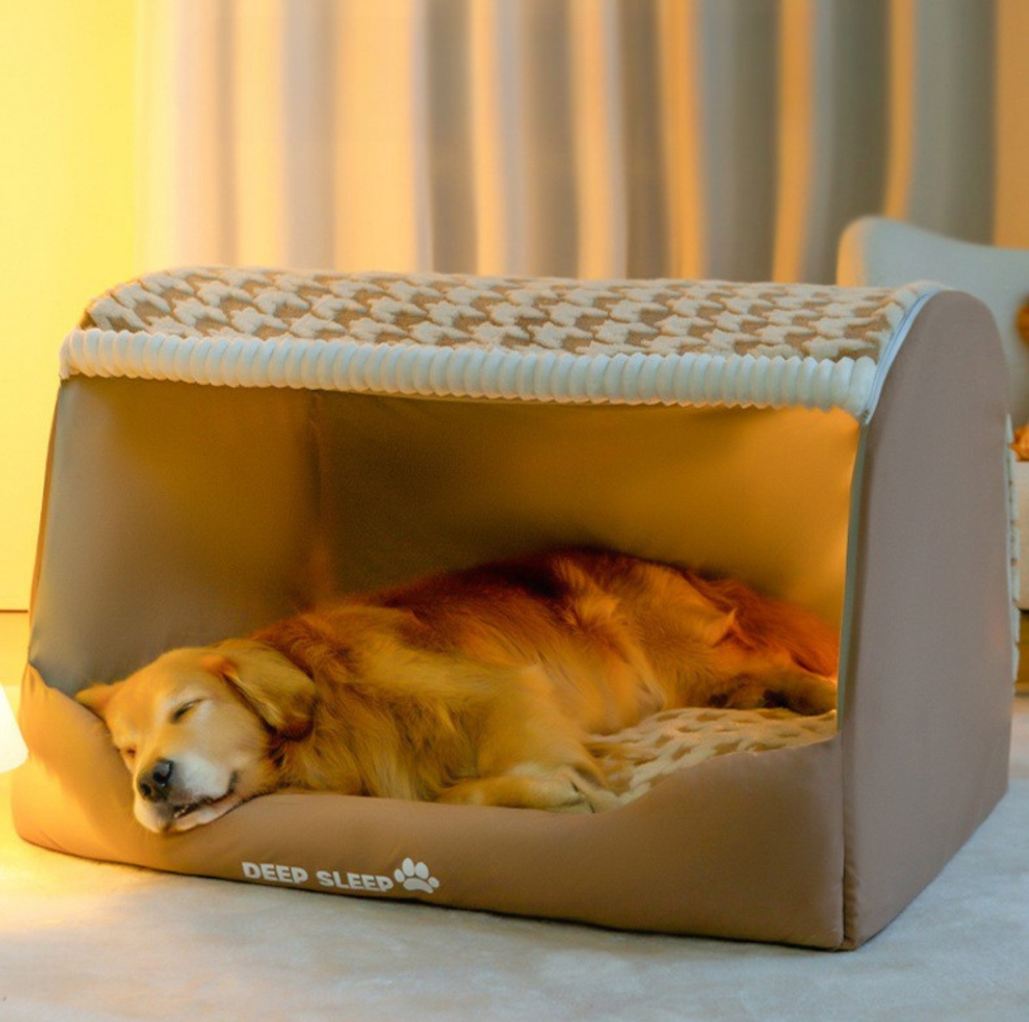 Houndstooth Winter Pet Bed – Plush Nest with Removable Cushion - {{product.type}} - PawPawUp