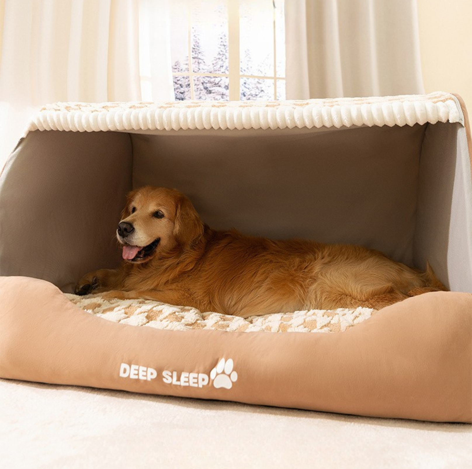 Houndstooth Winter Pet Bed – Plush Nest with Removable Cushion - {{product.type}} - PawPawUp