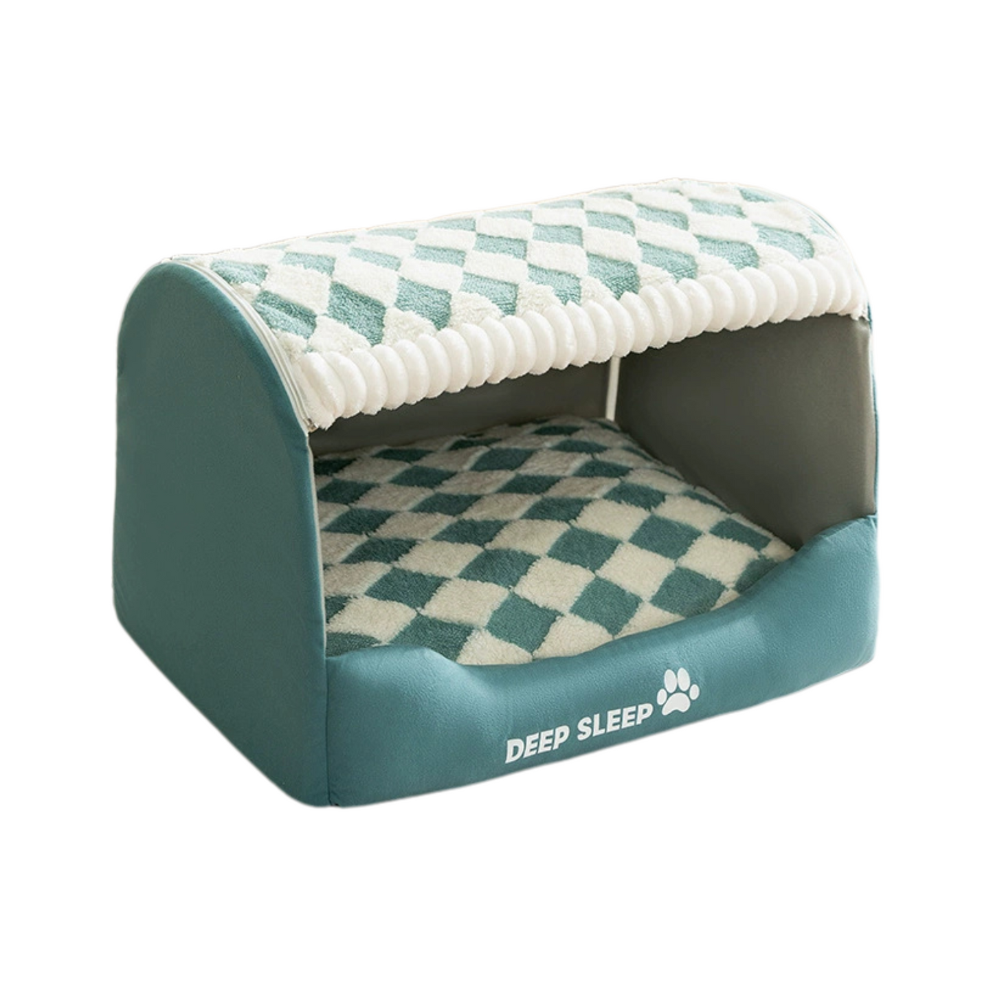 Houndstooth Winter Pet Bed – Plush Nest with Removable Cushion - {{product.type}} - PawPawUp
