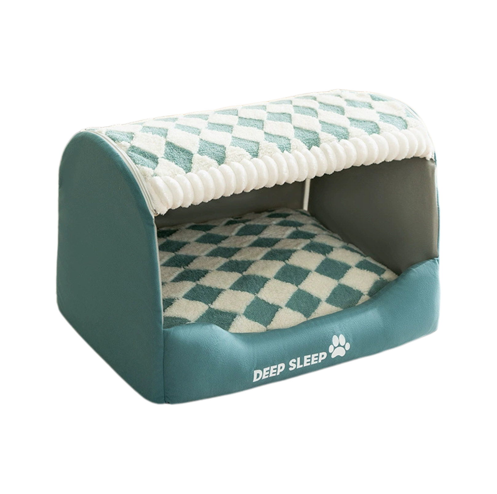 Houndstooth Winter Pet Bed – Plush Nest with Removable Cushion - {{product.type}} - PawPawUp