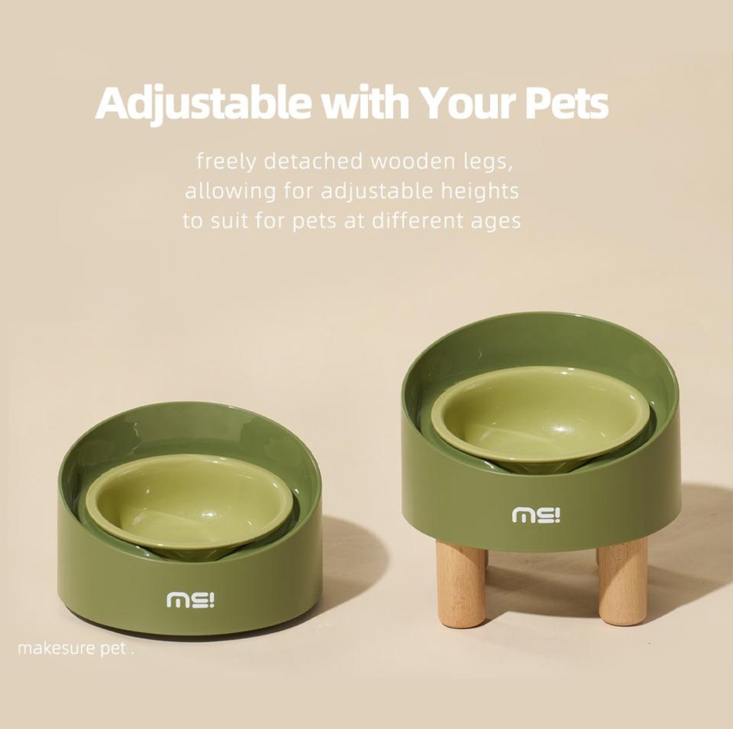 Makesure Rolls Elevated Ceramic Pet Bowl with Wooden Stand - {{product.type}} - PawPawUp