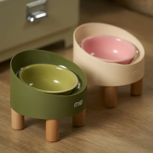 Makesure Rolls Elevated Ceramic Pet Bowl with Wooden Stand - {{product.type}} - PawPawUp