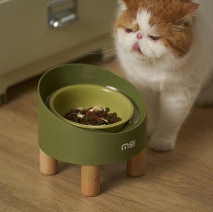 Makesure Rolls Elevated Ceramic Pet Bowl with Wooden Stand - {{product.type}} - PawPawUp