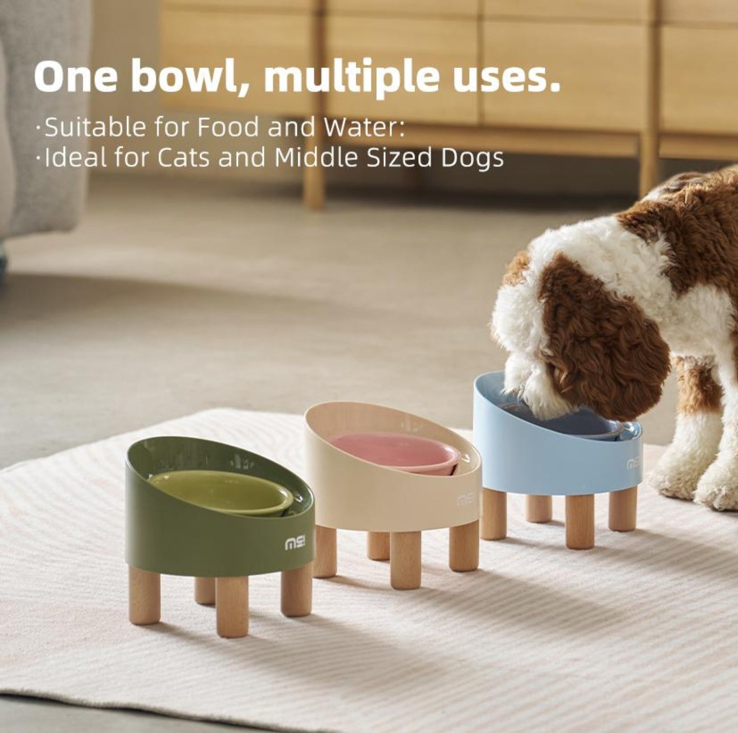 Makesure Rolls Elevated Ceramic Pet Bowl with Wooden Stand - {{product.type}} - PawPawUp