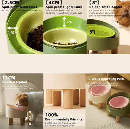 Makesure Rolls Elevated Ceramic Pet Bowl with Wooden Stand - {{product.type}} - PawPawUp