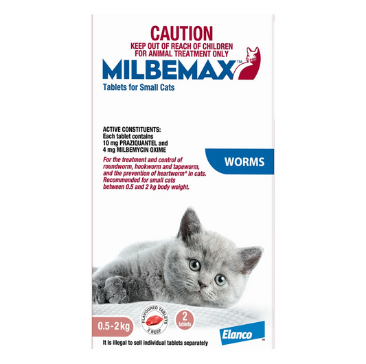 Milbemax Allwormer For Small Cats Between 0.5- 2kg-2 Tablets - {{product.type}} - PawPawUp