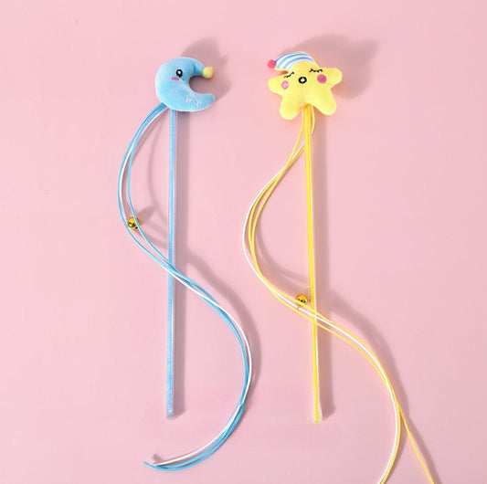 Moon and Star Style Ribbon Bell Cat Teaser Wand - {{product.type}} - PawPawUp
