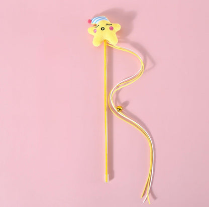 Moon and Star Style Ribbon Bell Cat Teaser Wand - {{product.type}} - PawPawUp