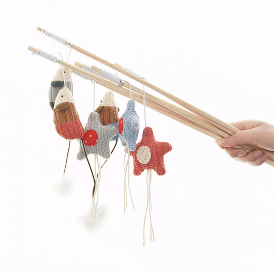 Mouse & Star Cat Teaser Wand – Wooden Stick, Durable & Fun (6 Styles) - {{product.type}} - PawPawUp