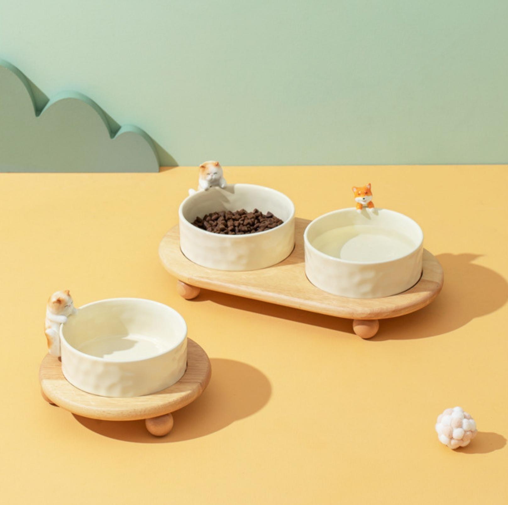 Nordic-style 3D Sculpture Ceramic Cat and Small Dog Bowl - {{product.type}} - PawPawUp