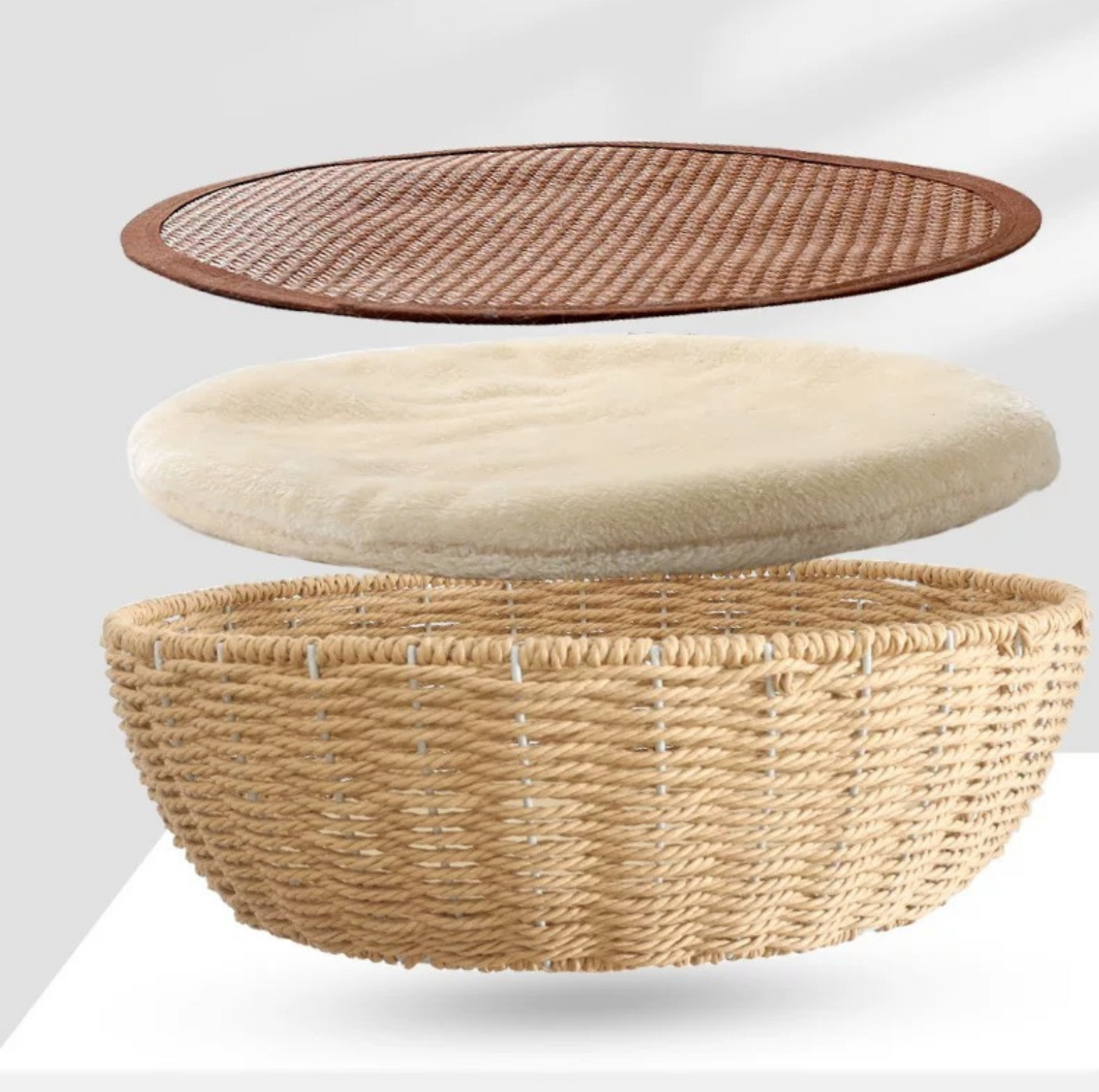 Oak Cat Tower – 6 Levels with Woven Rattan Beds (90855) - {{product.type}} - PawPawUp