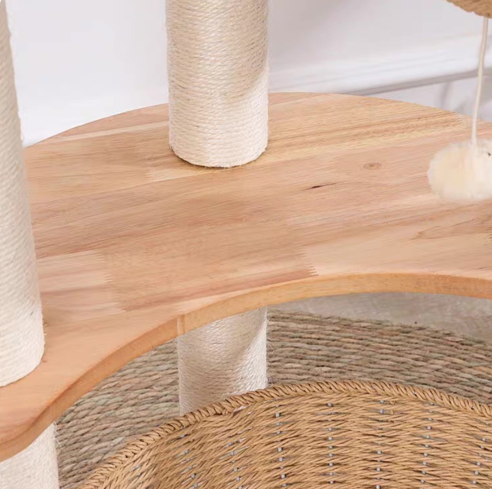 Oak Cat Tower – 6 Levels with Woven Rattan Beds (90855) - {{product.type}} - PawPawUp