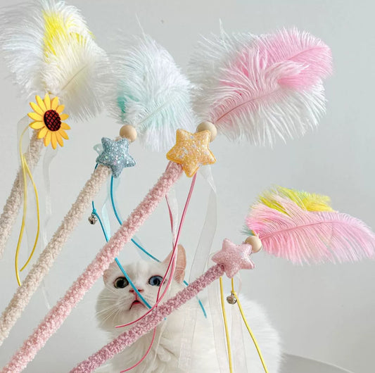 Ostrich-Style Feather Cat Teaser Wand - {{product.type}} - PawPawUp