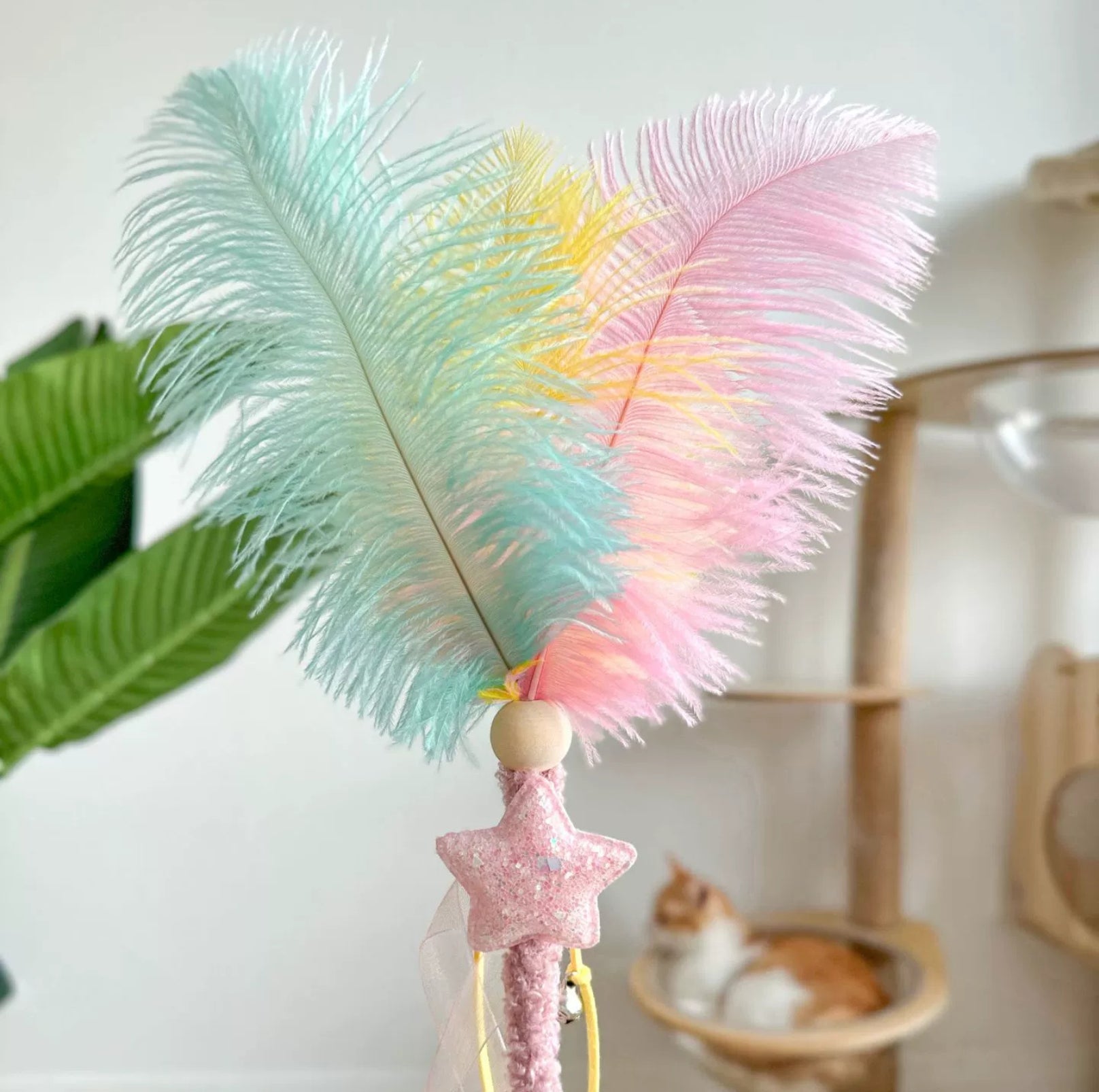 Ostrich-Style Feather Cat Teaser Wand - {{product.type}} - PawPawUp