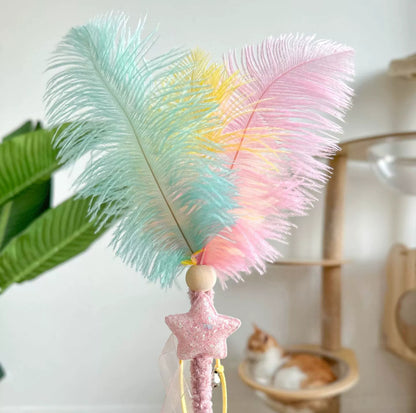 Ostrich-Style Feather Cat Teaser Wand - {{product.type}} - PawPawUp