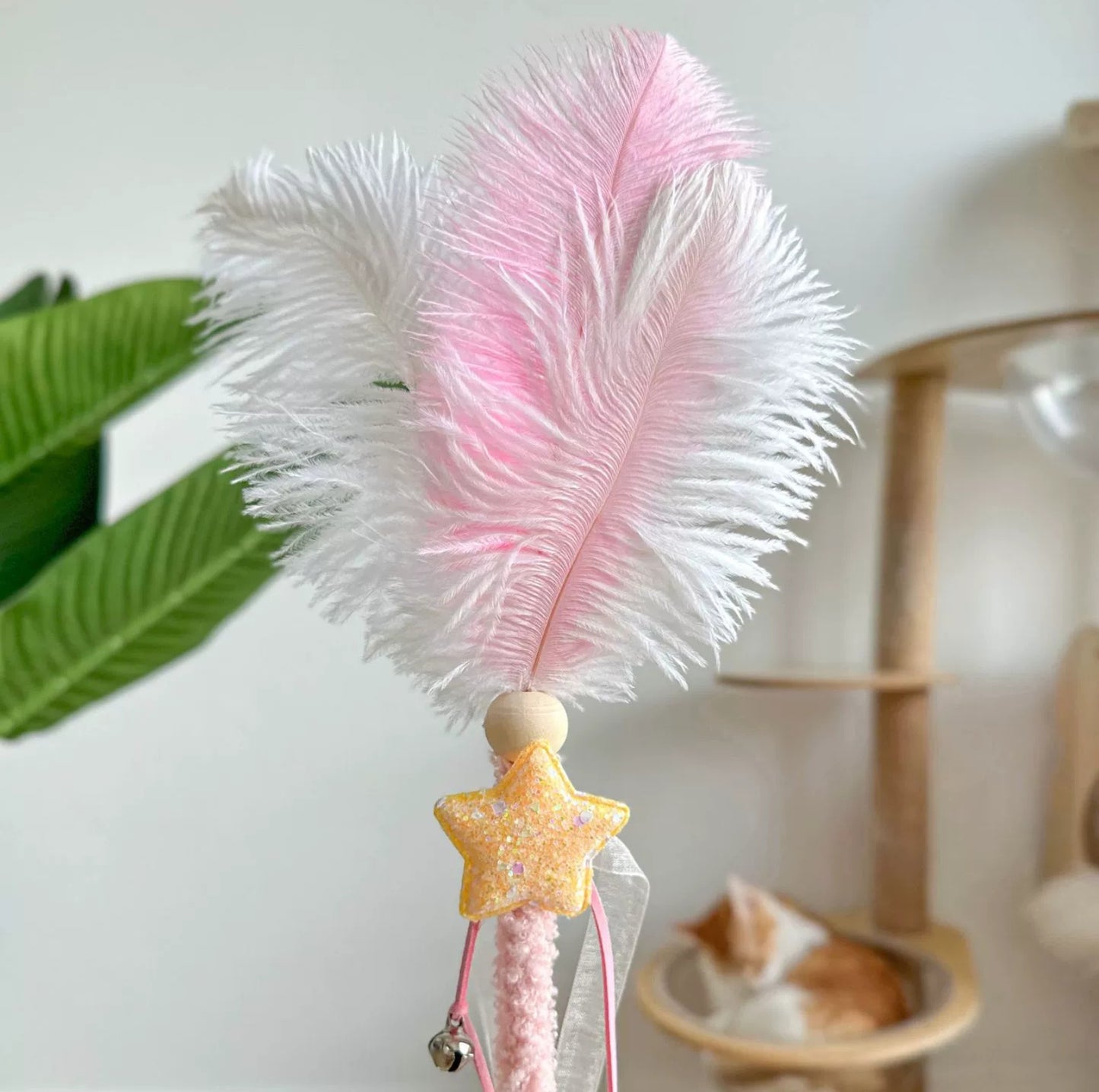 Ostrich-Style Feather Cat Teaser Wand - {{product.type}} - PawPawUp