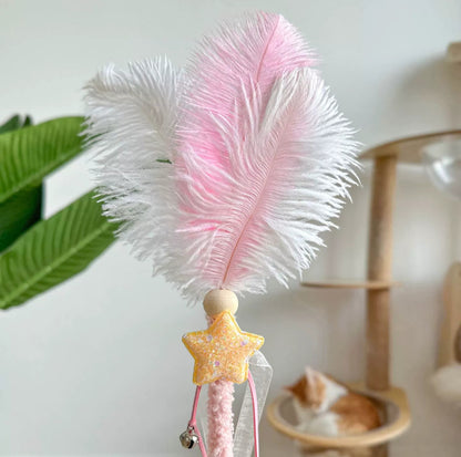 Ostrich-Style Feather Cat Teaser Wand - {{product.type}} - PawPawUp