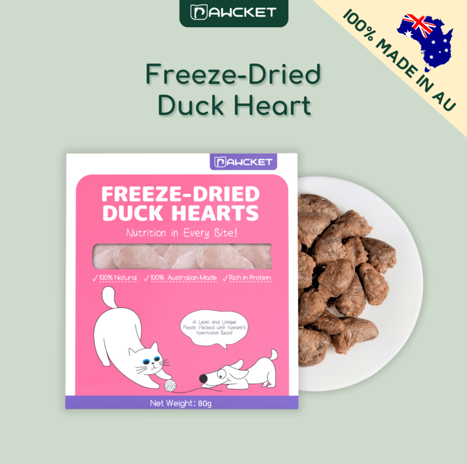 Pawcket Freeze-Dried Raw Duck Heart Treat - {{product.type}} - PawPawUp
