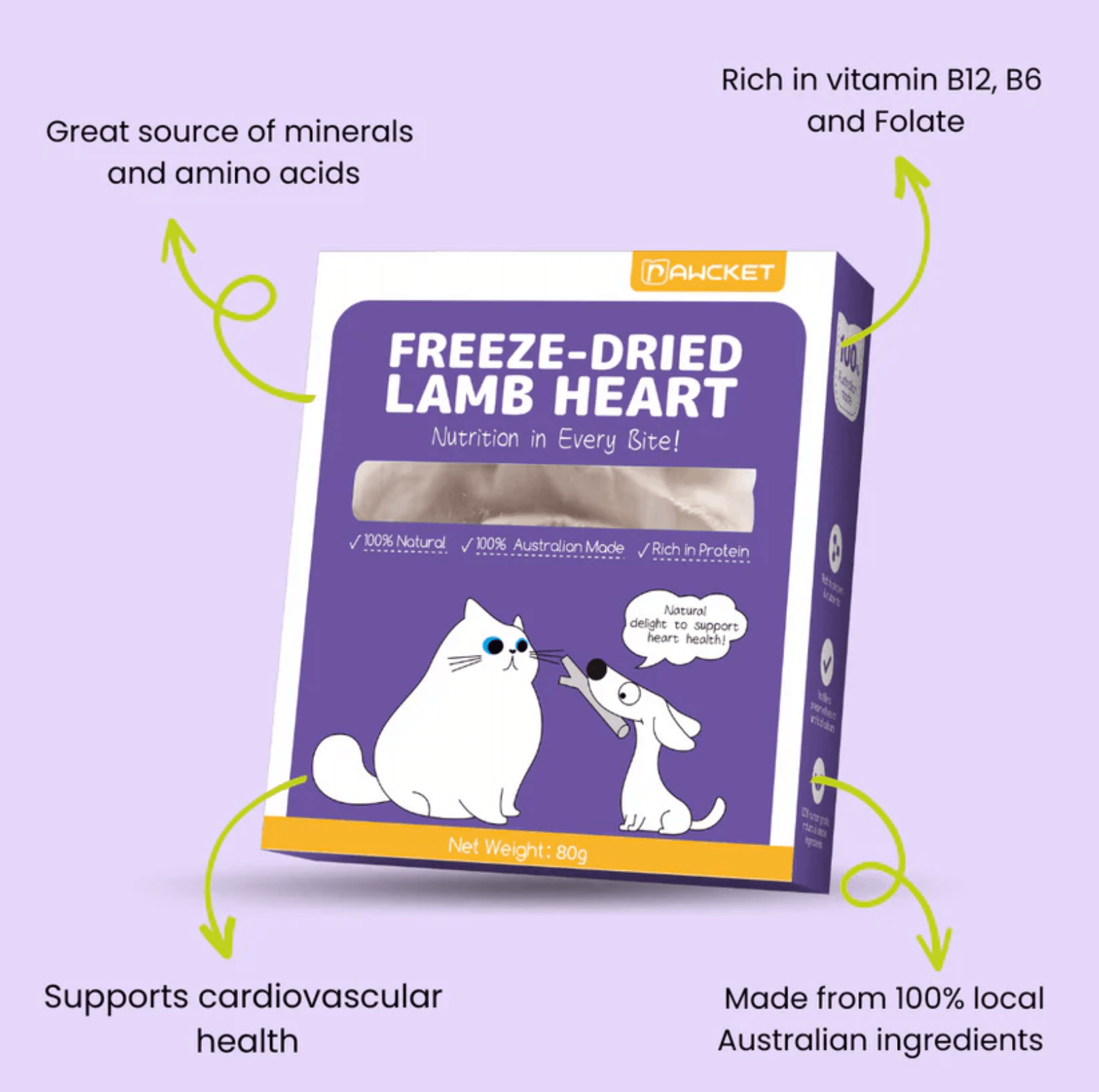 Pawcket Freeze-Dried Raw Lamb Heart Treat - {{product.type}} - PawPawUp