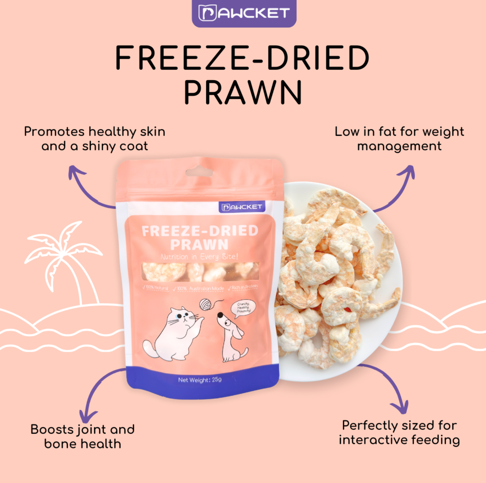 Pawcket Freeze-Dried Raw Prawn | Dog and Cat Treat - {{product.type}} - PawPawUp
