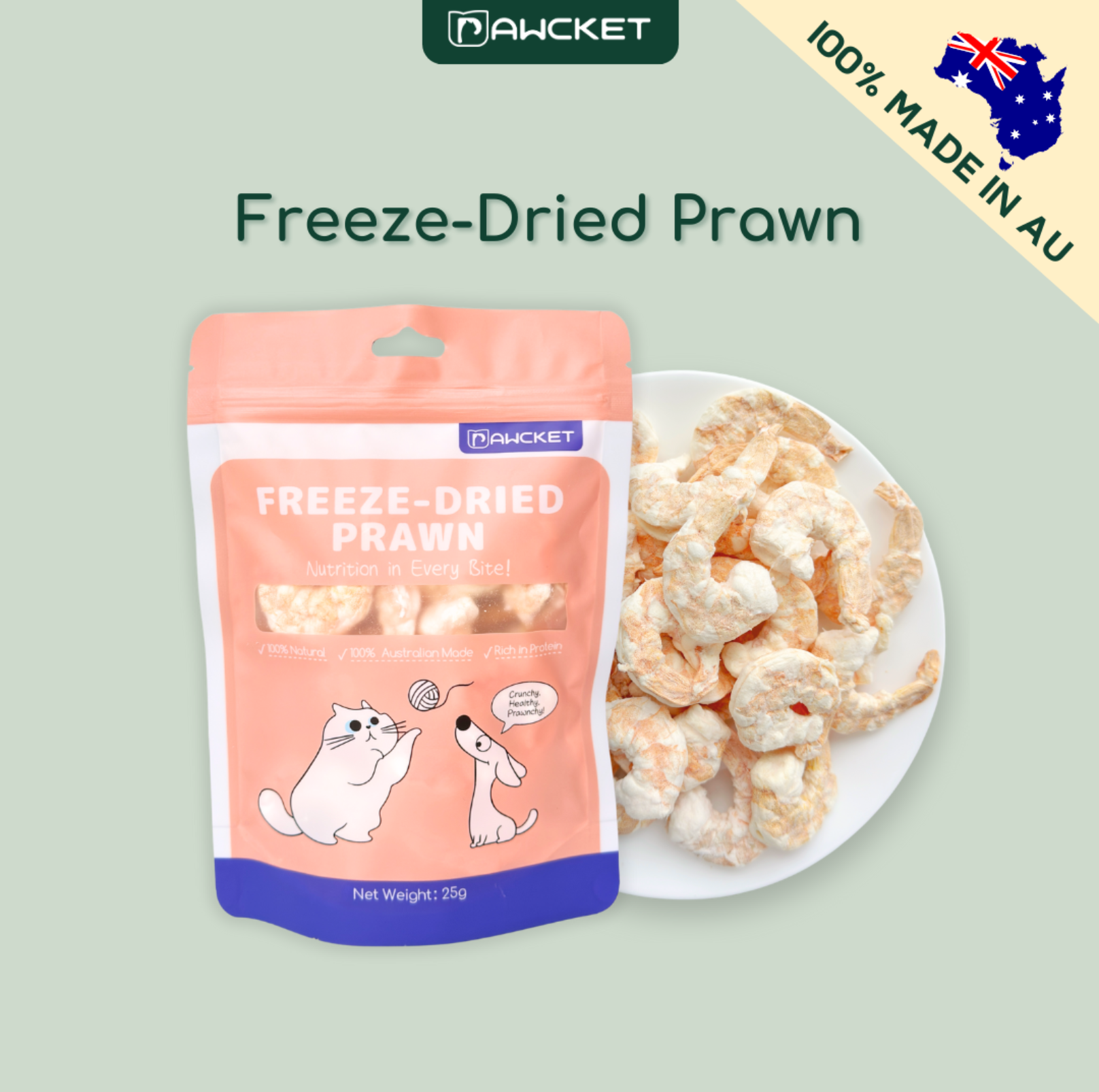 Pawcket Freeze-Dried Raw Prawn | Dog and Cat Treat - {{product.type}} - PawPawUp