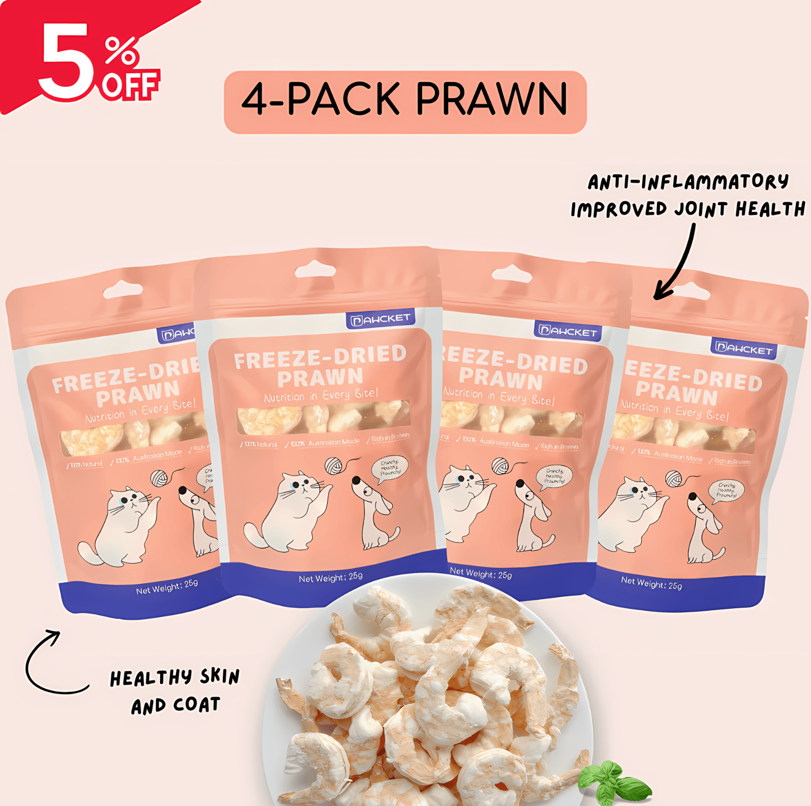 Pawcket Freeze-Dried Raw Prawn | Dog and Cat Treat - {{product.type}} - PawPawUp