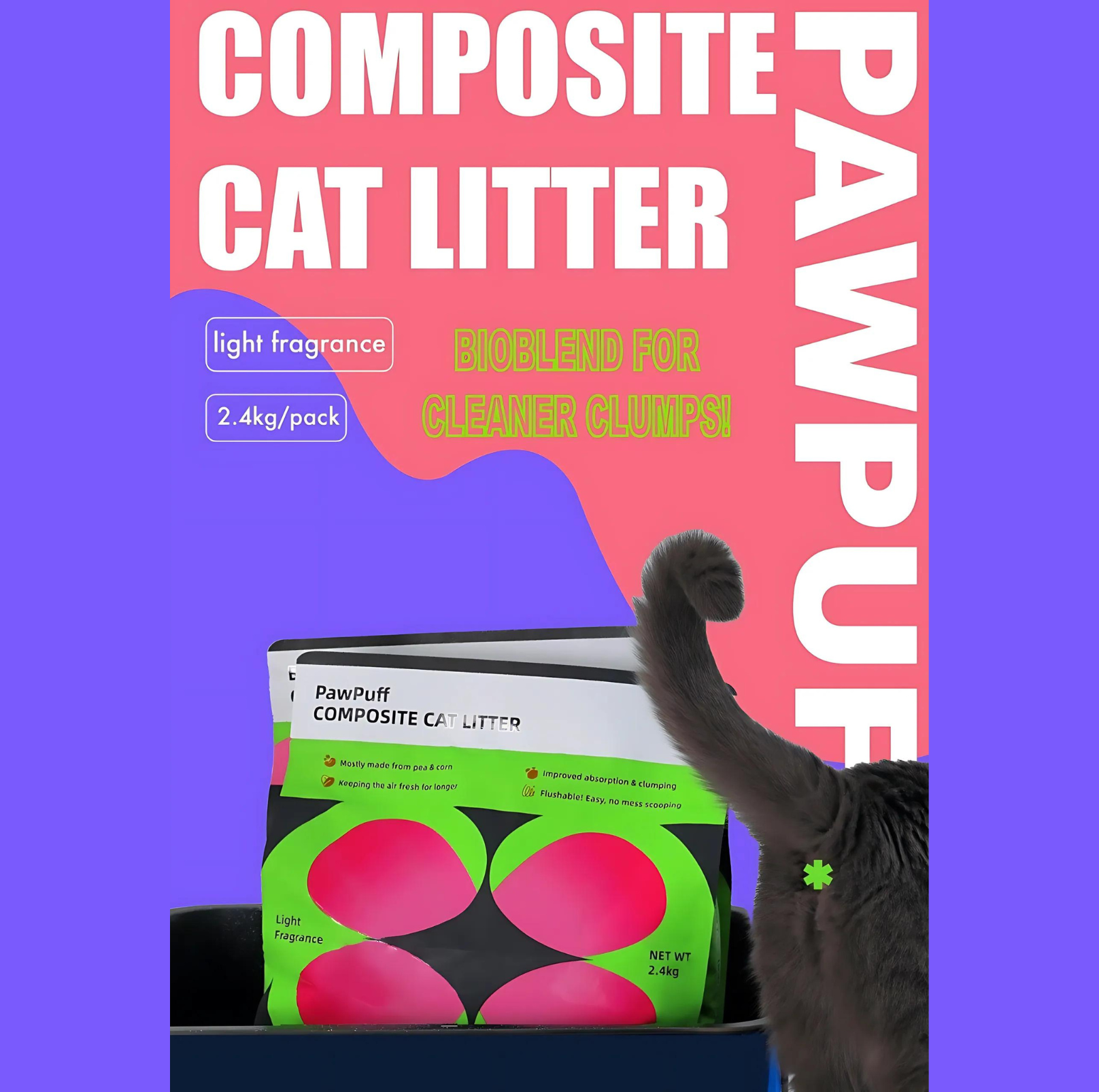 PawPuff Composite Cat Litter - Mineral + Tofu - {{product.type}} - PawPawUp
