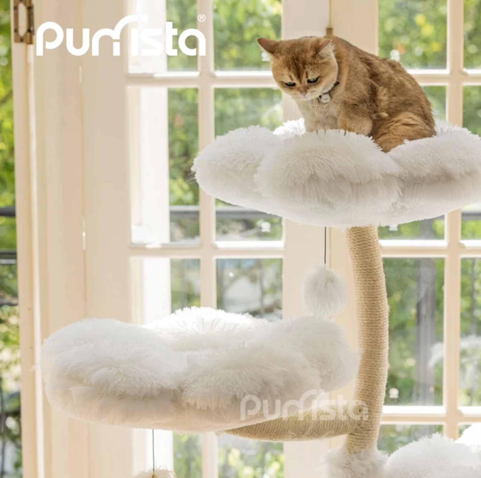 Purrista Mushroom Cat Tree 120cm (Three-Layer) - White - {{product.type}} - PawPawUp