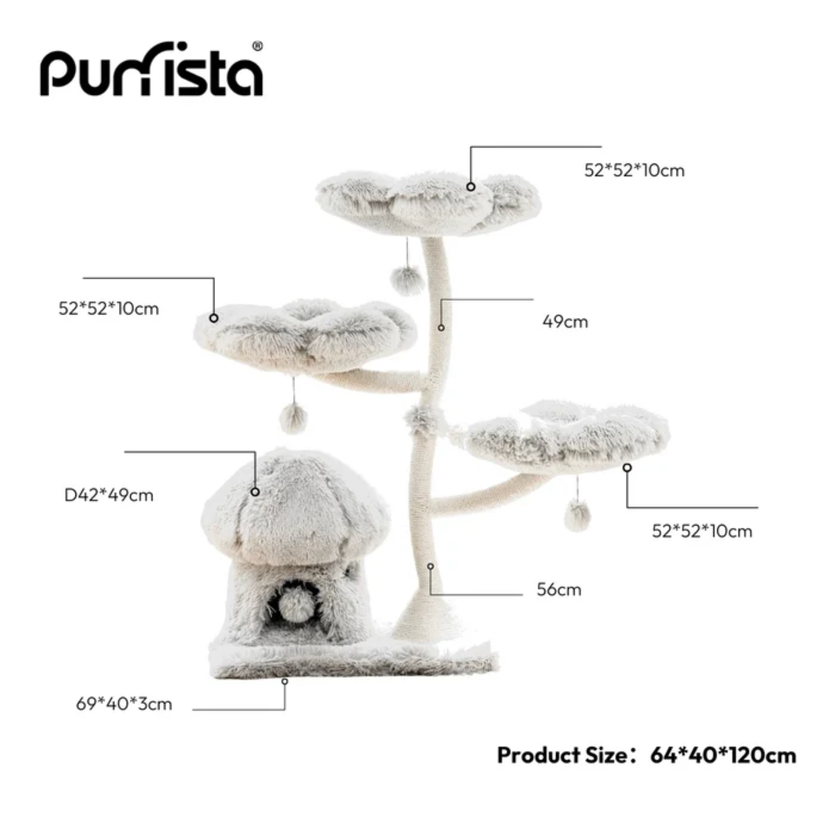 Purrista Mushroom Ice Cream 120cm Cat Tree (Three-Layer) - Grey - {{product.type}} - PawPawUp