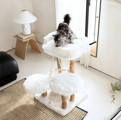 Purrista Natural Wood Hammock Cat Tree - 3 Level - {{product.type}} - PawPawUp