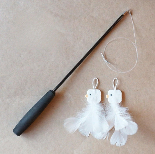 PURROOM Little Chicken Series: Extendable Feather Cat Stick Cat Toy - {{product.type}} - PawPawUp