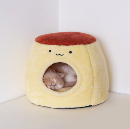 PURROOM Pudding-Shaped Plush Pet Bed - {{product.type}} - PawPawUp