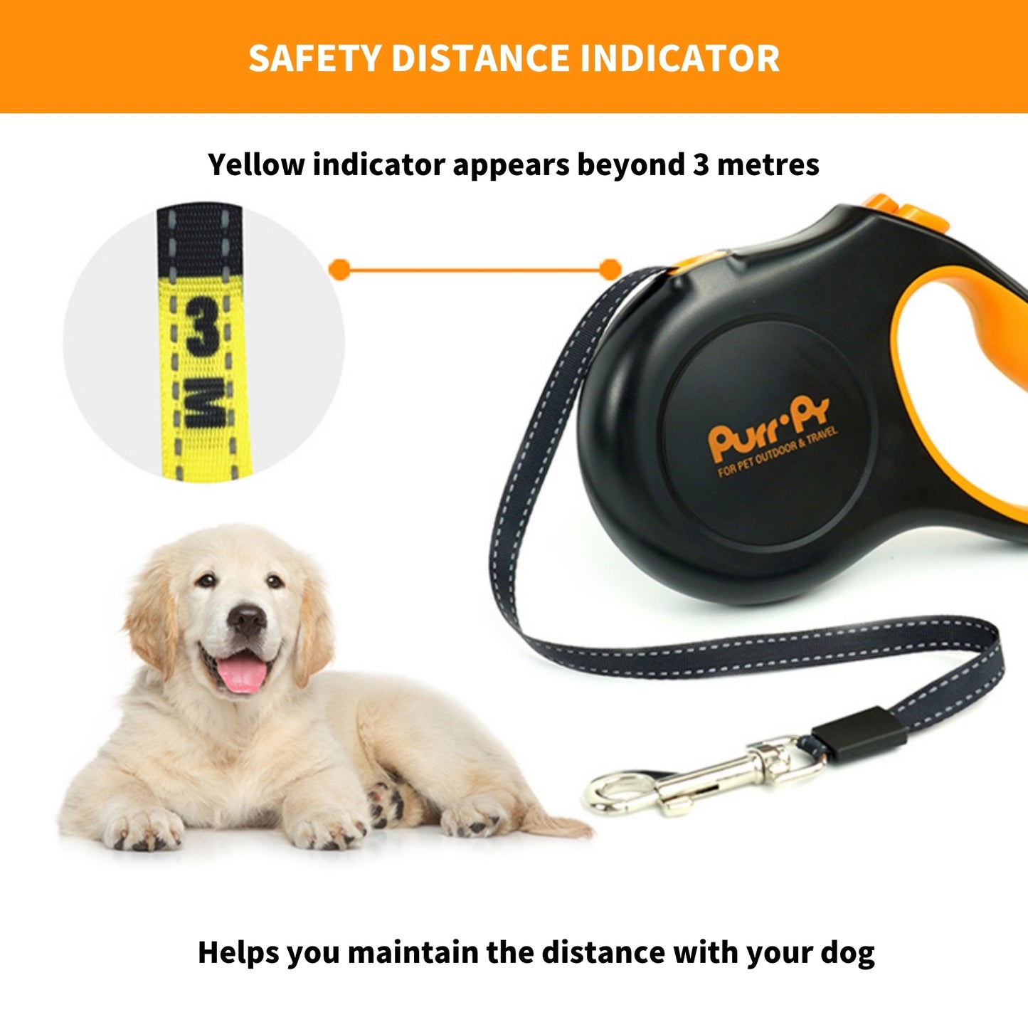 Purrpy Retractable Dog Leash - Reflective and Durable - {{product.type}} - PawPawUp