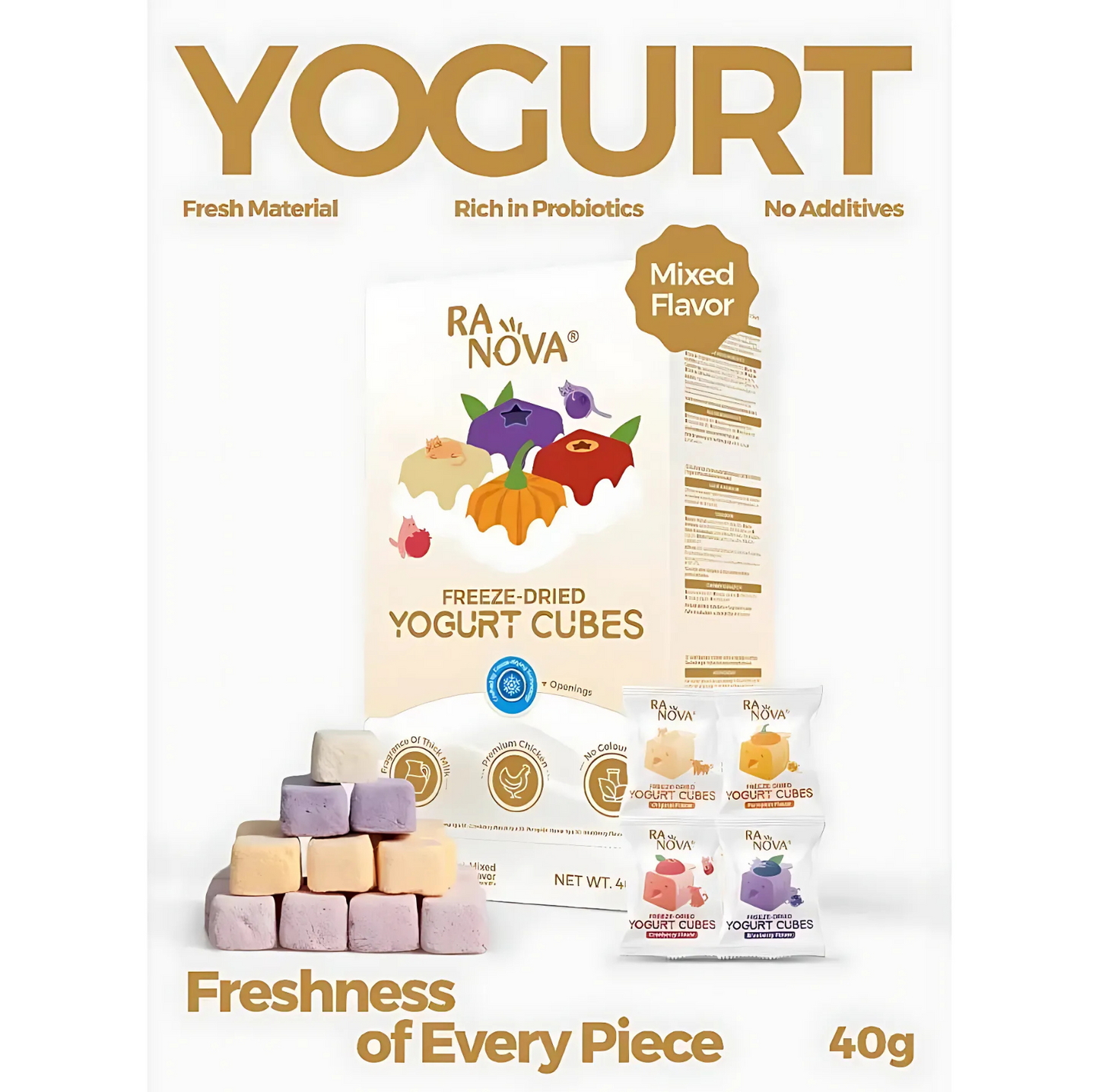 RANOVA Pet Freeze-dried YOGURT CUBES (Mixed Flavor) 40 Pieces For Dogs & Cats - {{product.type}} - PawPawUp